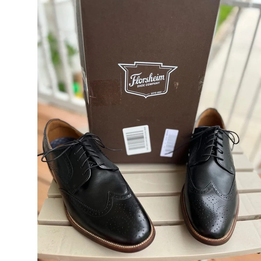 Florsheim Mens Rucci Wing Ox Black Leather Wingtip Brogue Dress Shoes 11M